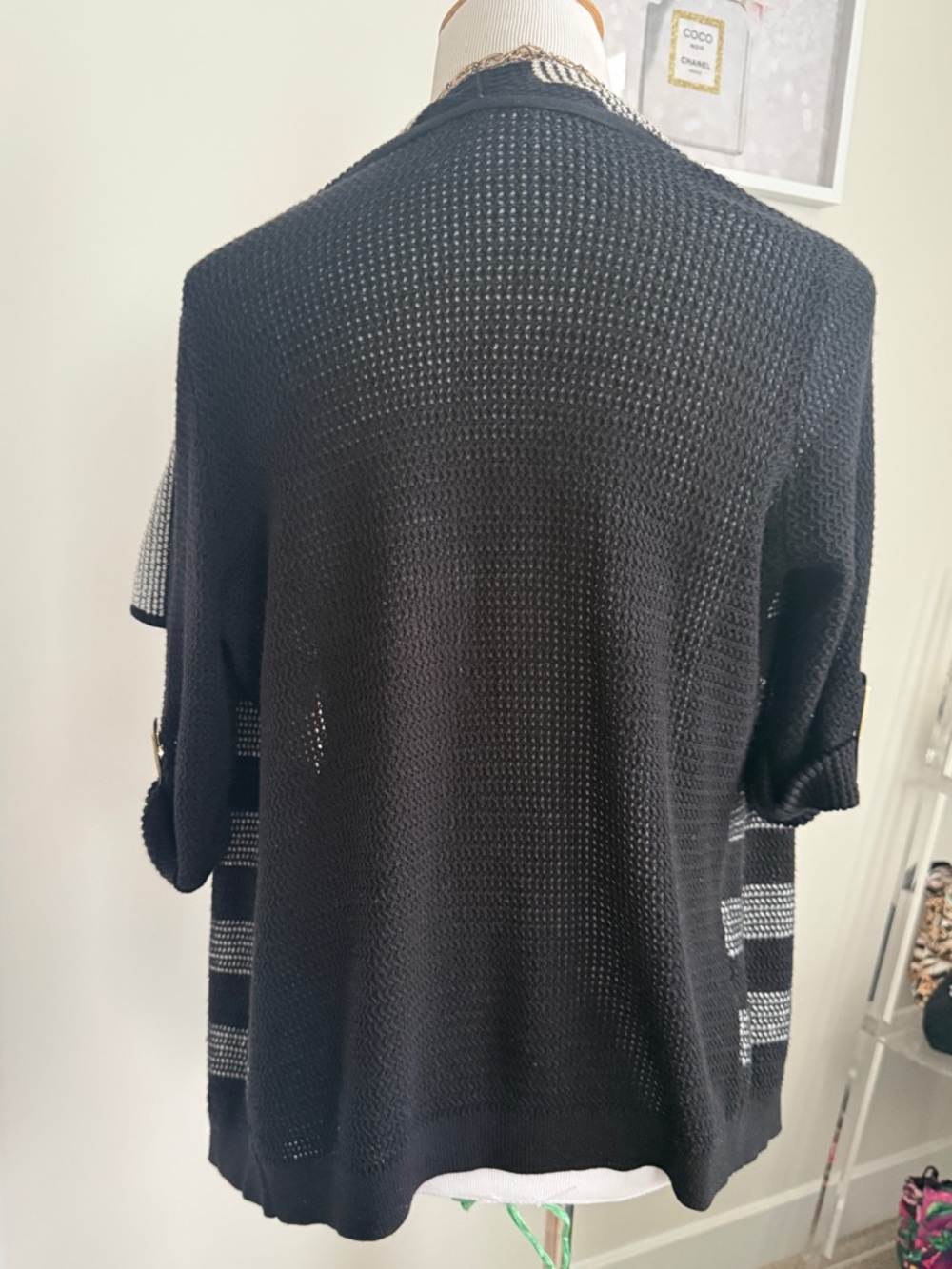 Calvin Klein Black Knit Open-Front Cardigan with Gold Logo Plate One Size - Picture 7 of 10